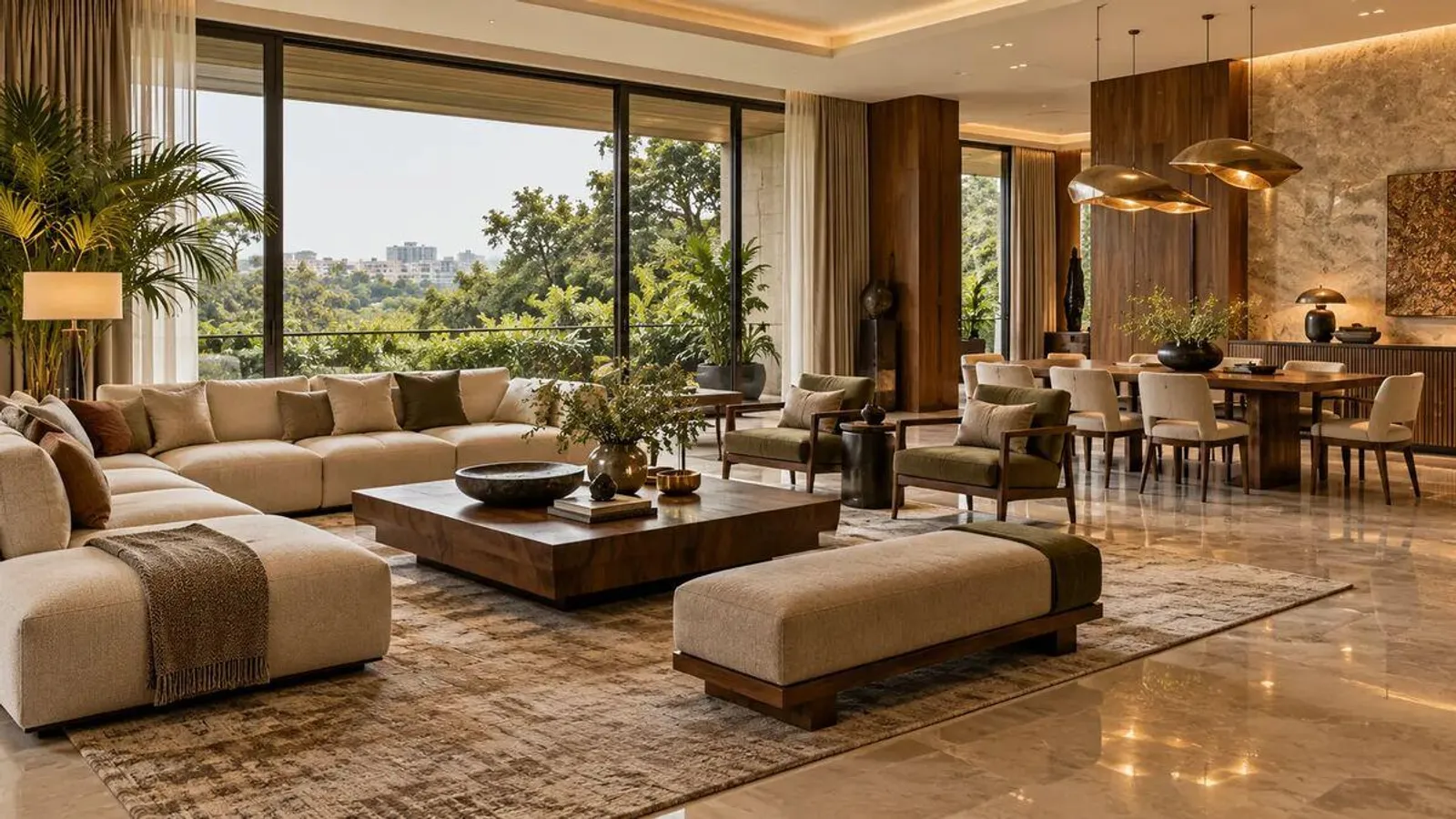Conceptual premium living and dining interior for a Banjara Hills home in Hyderabad